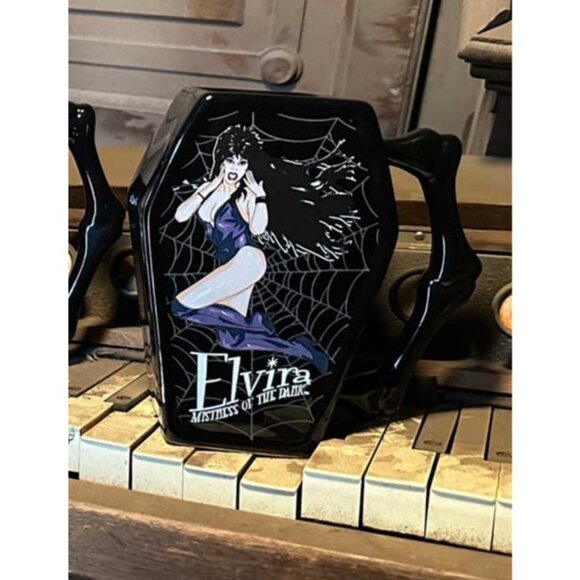 Elvira In Web Coffin Shaped Mug Coffee Cup Mistress of the Dark Kreepsville New - Picture 6 of 6